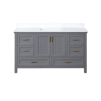 Isla 60" Single Bathroom Vanity Set in Gray and Aosta White Engineered Stone Countertop without Mirror