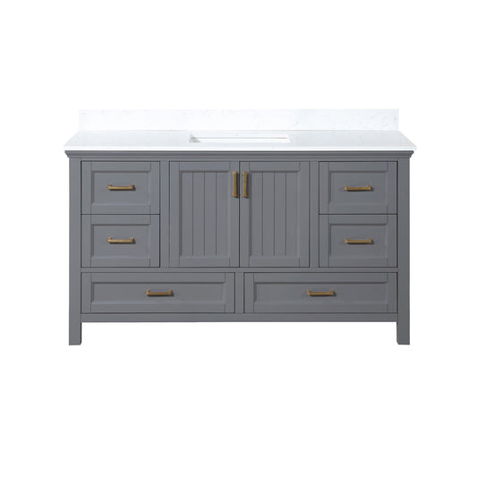 Isla 60" Single Bathroom Vanity Set in Gray and Aosta White Engineered Stone Countertop without Mirror