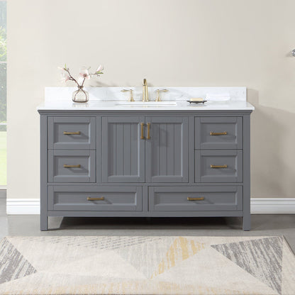 Isla 60" Single Bathroom Vanity Set in Gray and Aosta White Engineered Stone Countertop without Mirror