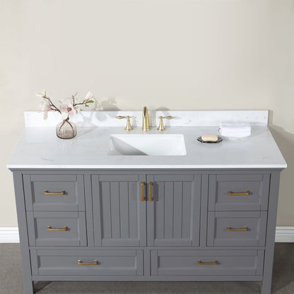 Isla 60" Single Bathroom Vanity Set in Gray and Aosta White Engineered Stone Countertop without Mirror