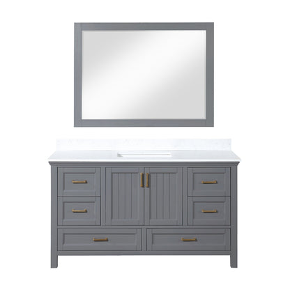 Isla 60" Single Bathroom Vanity Set in Gray and Aosta White Engineered Stone Countertop with Mirror