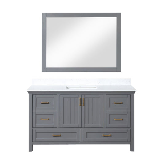 Isla 60" Single Bathroom Vanity Set in Gray and Aosta White Engineered Stone Countertop with Mirror