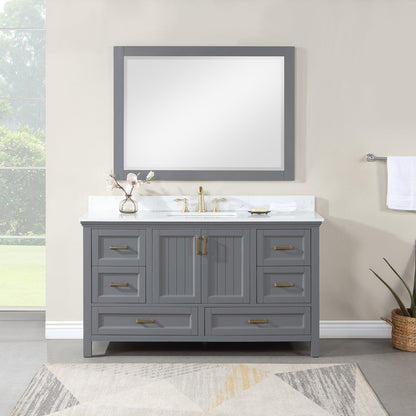 Isla 60" Single Bathroom Vanity Set in Gray and Aosta White Engineered Stone Countertop with Mirror