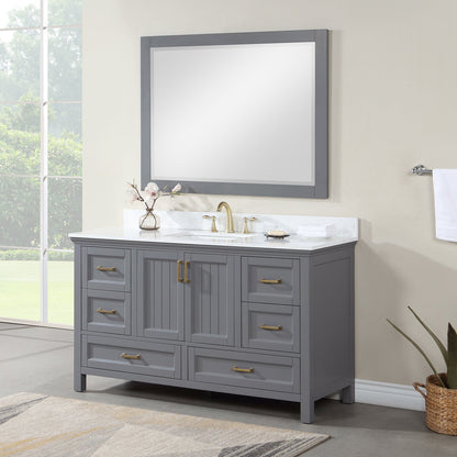 Isla 60" Single Bathroom Vanity Set in Gray and Aosta White Engineered Stone Countertop with Mirror