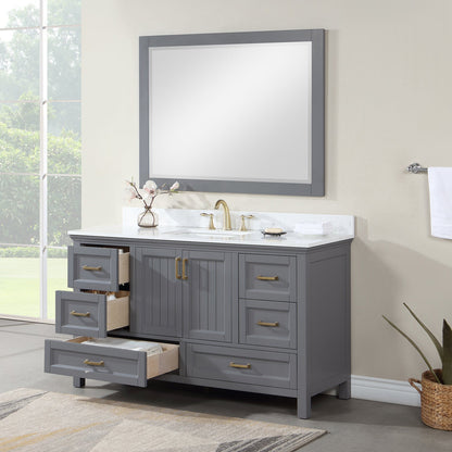 Isla 60" Single Bathroom Vanity Set in Gray and Aosta White Engineered Stone Countertop with Mirror