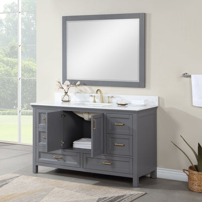 Isla 60" Single Bathroom Vanity Set in Gray and Aosta White Engineered Stone Countertop with Mirror