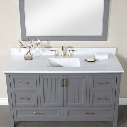 Isla 60" Single Bathroom Vanity Set in Gray and Aosta White Engineered Stone Countertop with Mirror