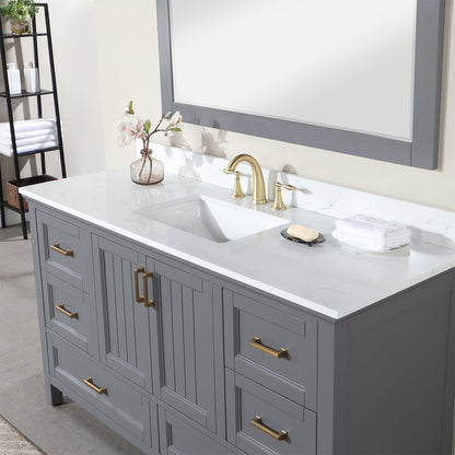 Isla 60" Single Bathroom Vanity Set in Gray and Aosta White Engineered Stone Countertop with Mirror