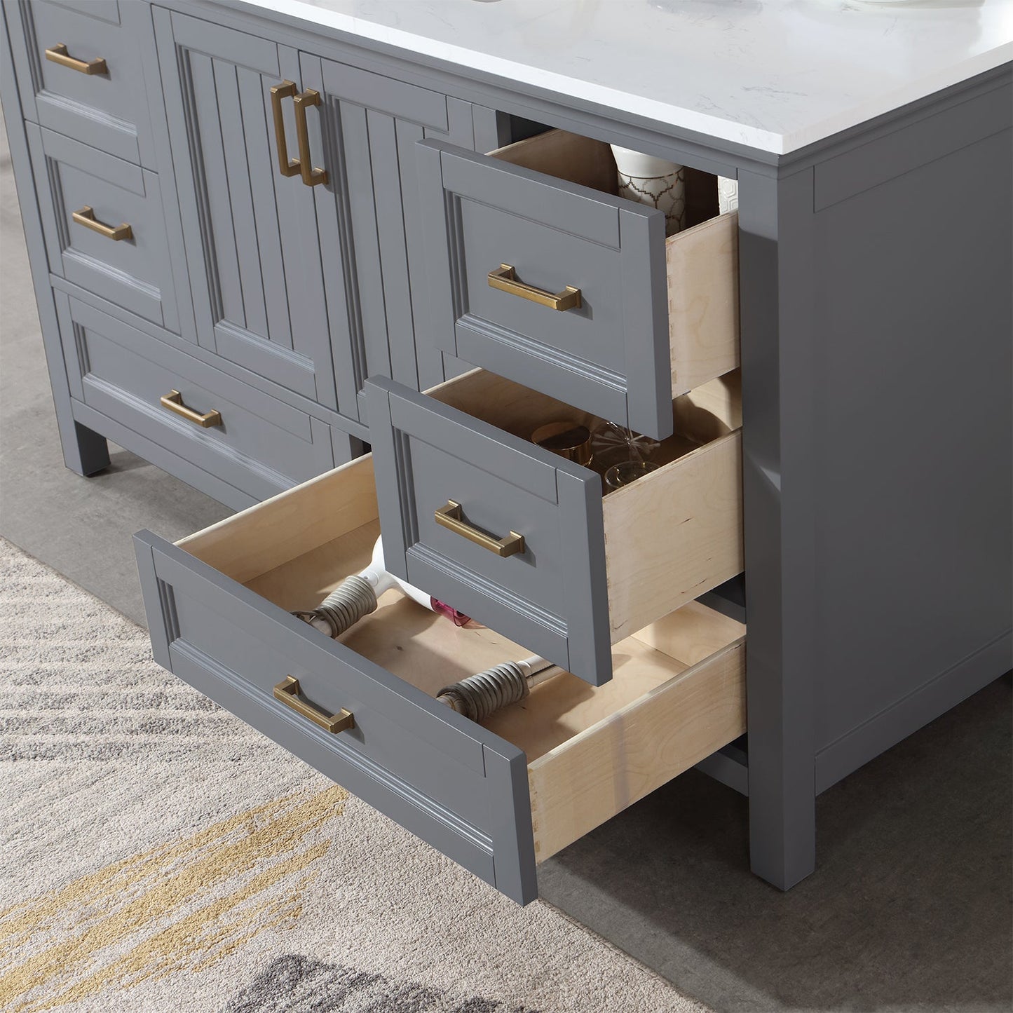 Isla 60" Single Bathroom Vanity Set in Gray and Aosta White Engineered Stone Countertop with Mirror
