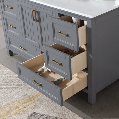 Isla 60" Single Bathroom Vanity Set in Gray and Aosta White Engineered Stone Countertop with Mirror