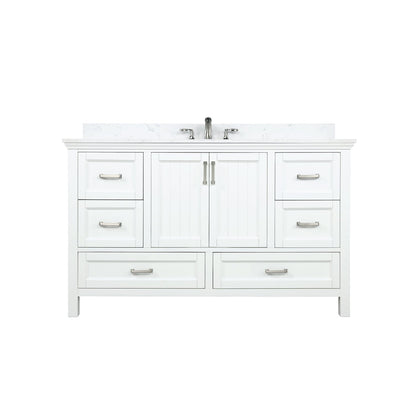Isla 60" Single Bathroom Vanity Set in White and Aosta White Engineered Stone Countertop without Mirror