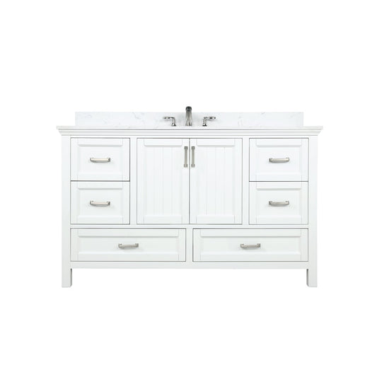 Isla 60" Single Bathroom Vanity Set in White and Aosta White Engineered Stone Countertop without Mirror