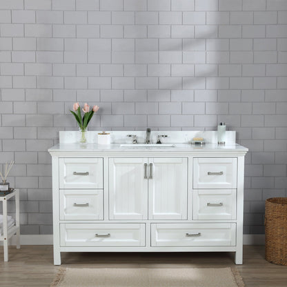 Isla 60" Single Bathroom Vanity Set in White and Aosta White Engineered Stone Countertop without Mirror