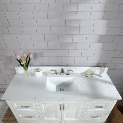 Isla 60" Single Bathroom Vanity Set in White and Aosta White Engineered Stone Countertop without Mirror