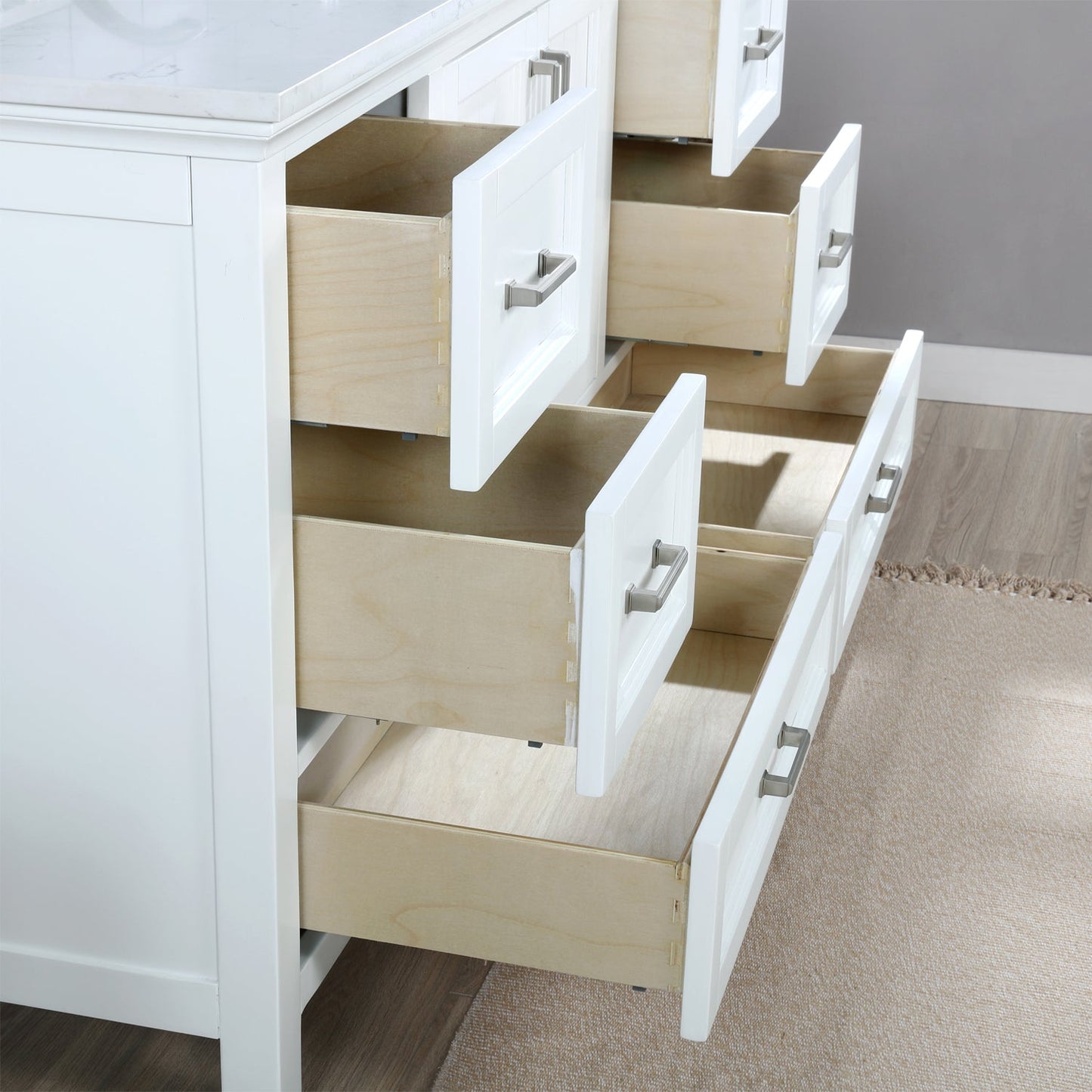 Isla 60" Single Bathroom Vanity Set in White and Aosta White Engineered Stone Countertop without Mirror