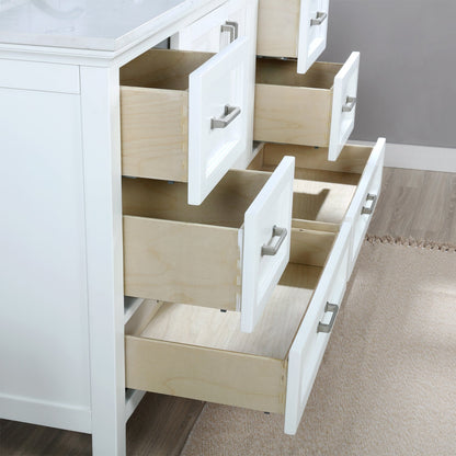 Isla 60" Single Bathroom Vanity Set in White and Aosta White Engineered Stone Countertop without Mirror