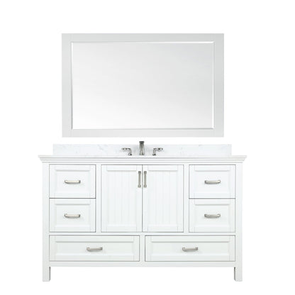 Isla 60" Single Bathroom Vanity Set in White and Aosta White Engineered Stone Countertop with Mirror