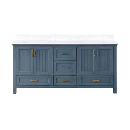 Isla 72" Double Bathroom Vanity Set in Classic Blue and Aosta White Engineered Stone Countertop without Mirror