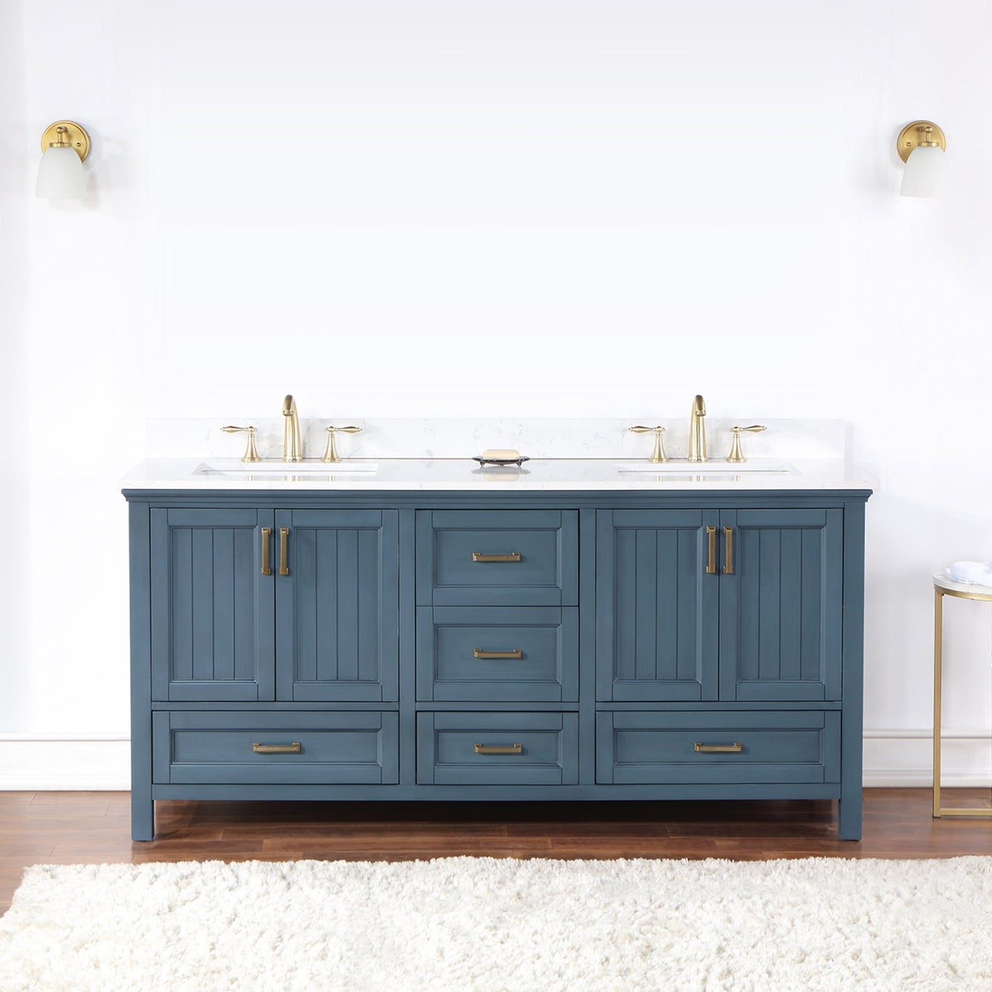 Isla 72" Double Bathroom Vanity Set in Classic Blue and Aosta White Engineered Stone Countertop without Mirror