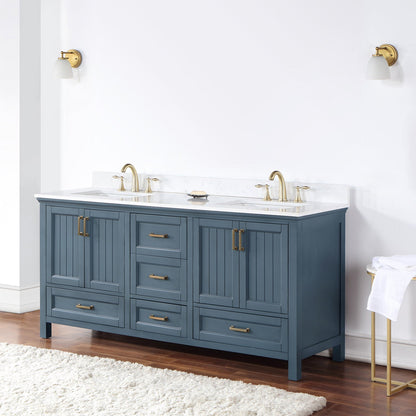 Isla 72" Double Bathroom Vanity Set in Classic Blue and Aosta White Engineered Stone Countertop without Mirror