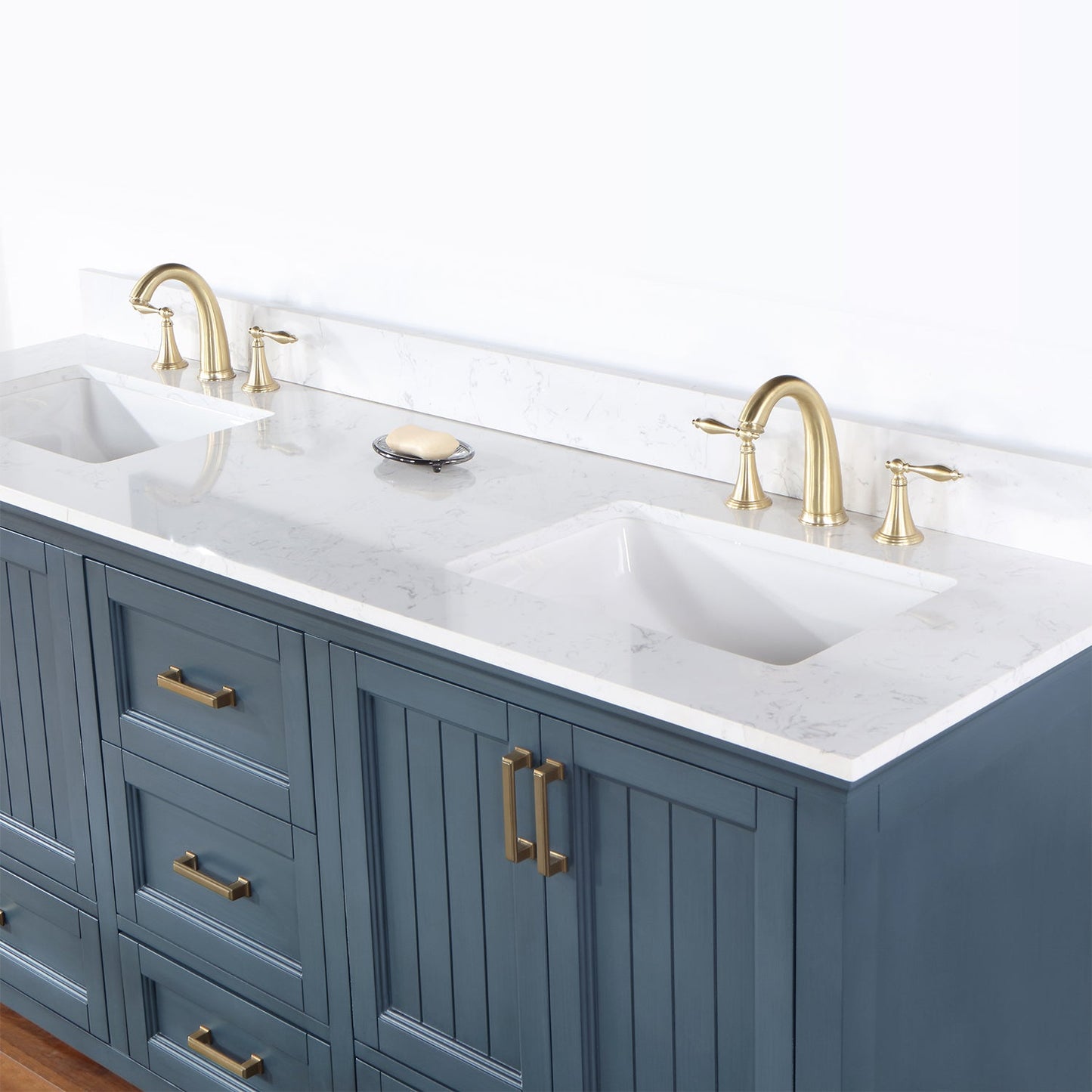 Isla 72" Double Bathroom Vanity Set in Classic Blue and Aosta White Engineered Stone Countertop without Mirror