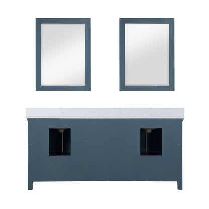 Isla 72" Double Bathroom Vanity Set in Classic Blue and Aosta White Engineered Stone Countertop with Mirror