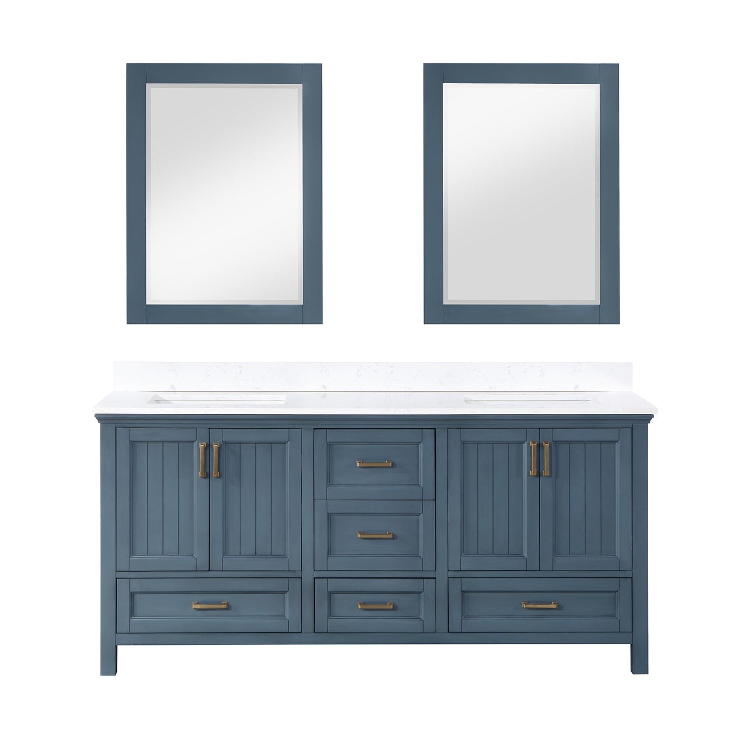 Isla 72" Double Bathroom Vanity Set in Classic Blue and Aosta White Engineered Stone Countertop with Mirror
