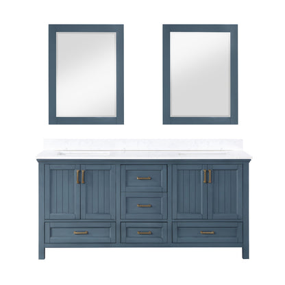 Isla 72" Double Bathroom Vanity Set in Classic Blue and Aosta White Engineered Stone Countertop with Mirror