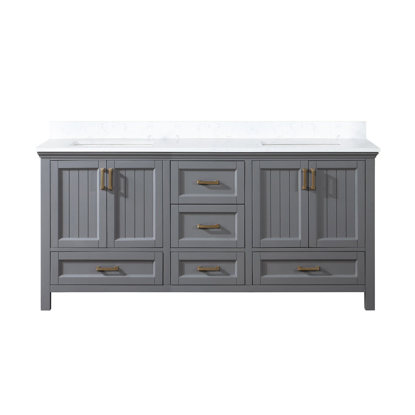 Isla 72" Double Bathroom Vanity Set in Gray and Aosta White Engineered Stone Countertop without Mirror