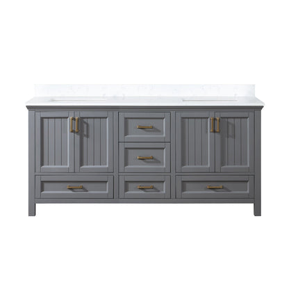 Isla 72" Double Bathroom Vanity Set in Gray and Aosta White Engineered Stone Countertop without Mirror