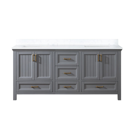 Isla 72" Double Bathroom Vanity Set in Gray and Aosta White Engineered Stone Countertop without Mirror