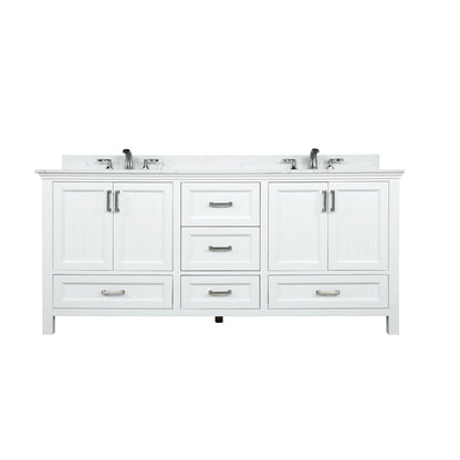 Isla 72" Double Bathroom Vanity Set in White and Aosta White Engineered Stone Countertop without Mirror