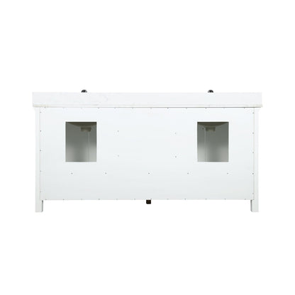 Isla 72" Double Bathroom Vanity Set in White and Aosta White Engineered Stone Countertop without Mirror