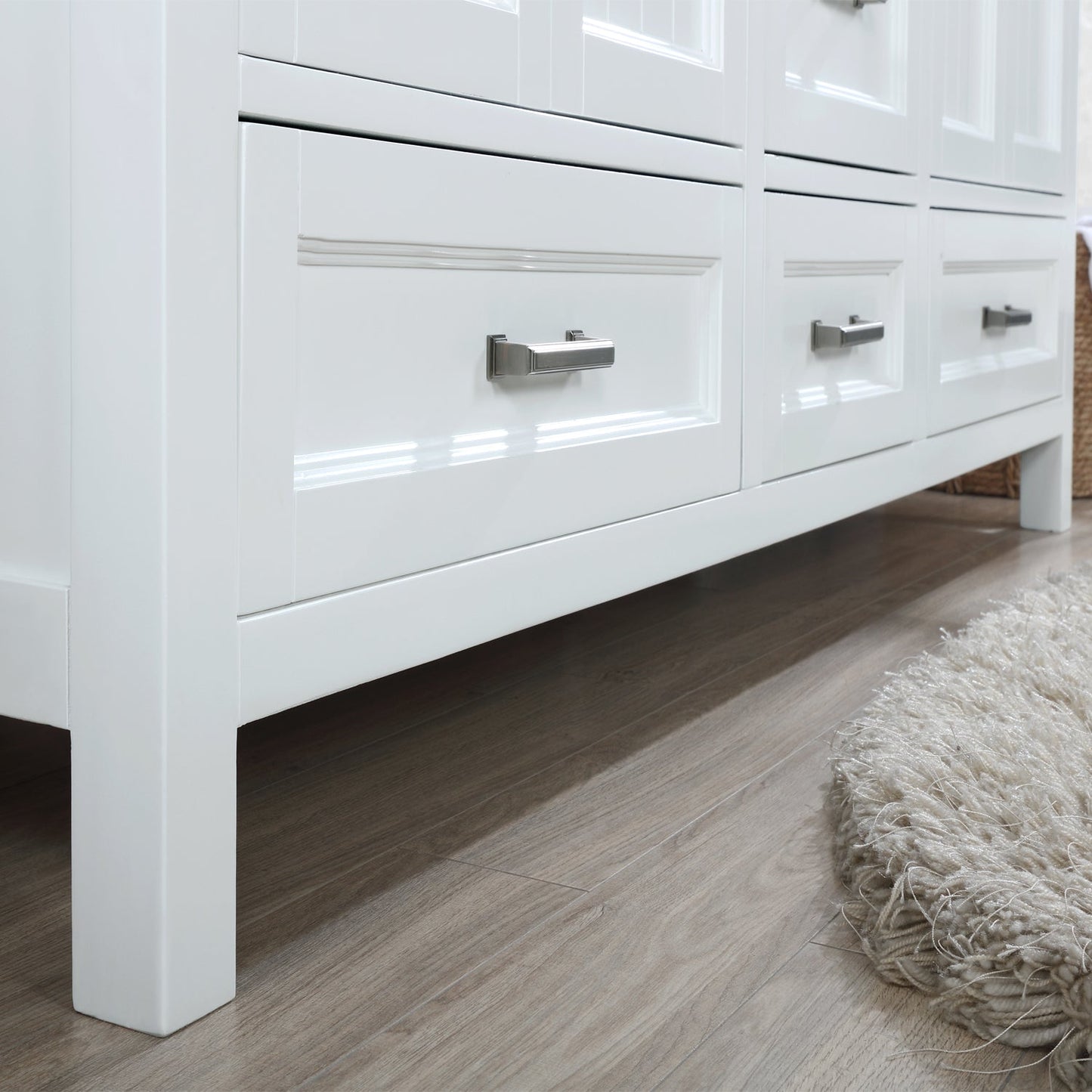 Isla 72" Double Bathroom Vanity Set in White and Aosta White Engineered Stone Countertop with Mirror