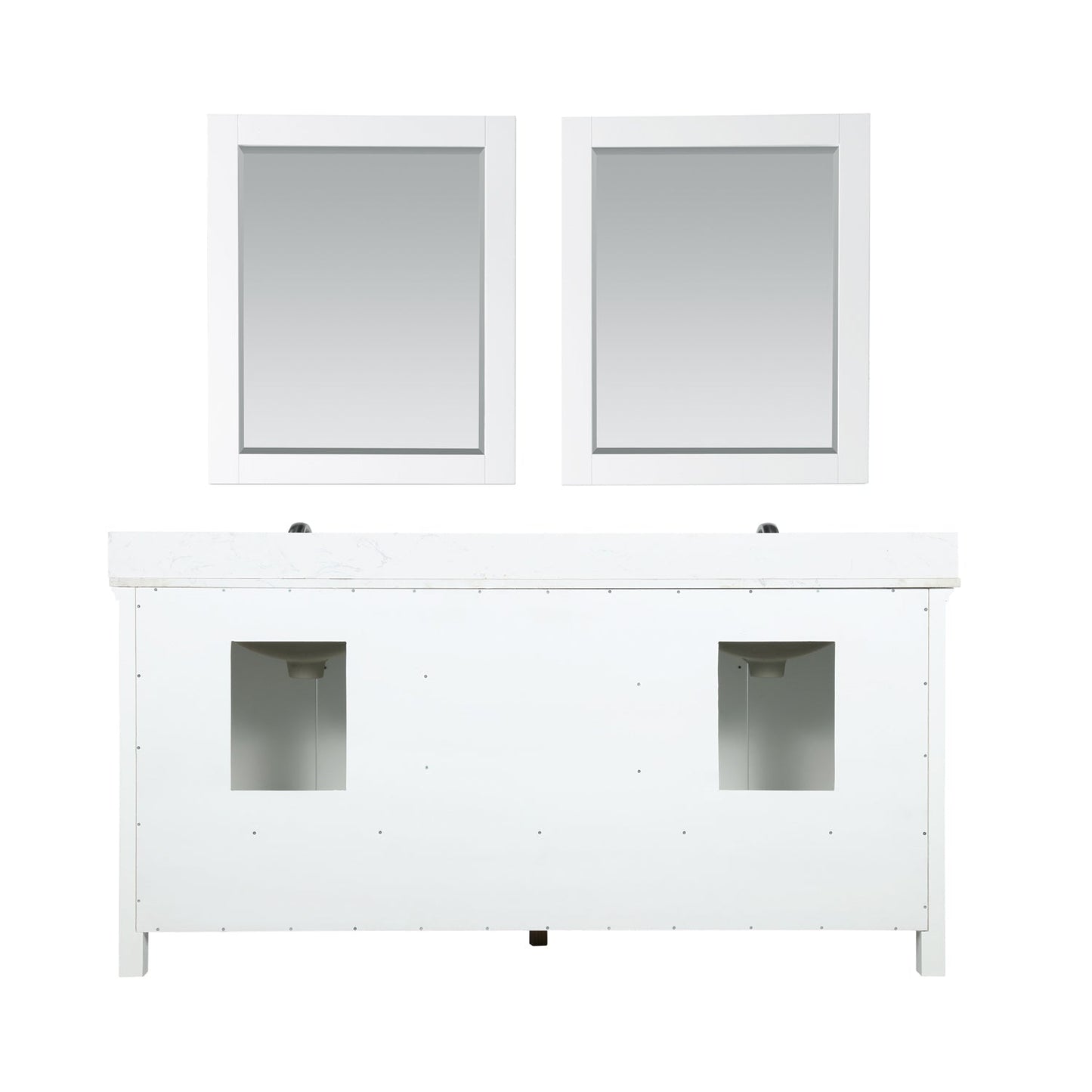 Isla 72" Double Bathroom Vanity Set in White and Aosta White Engineered Stone Countertop with Mirror