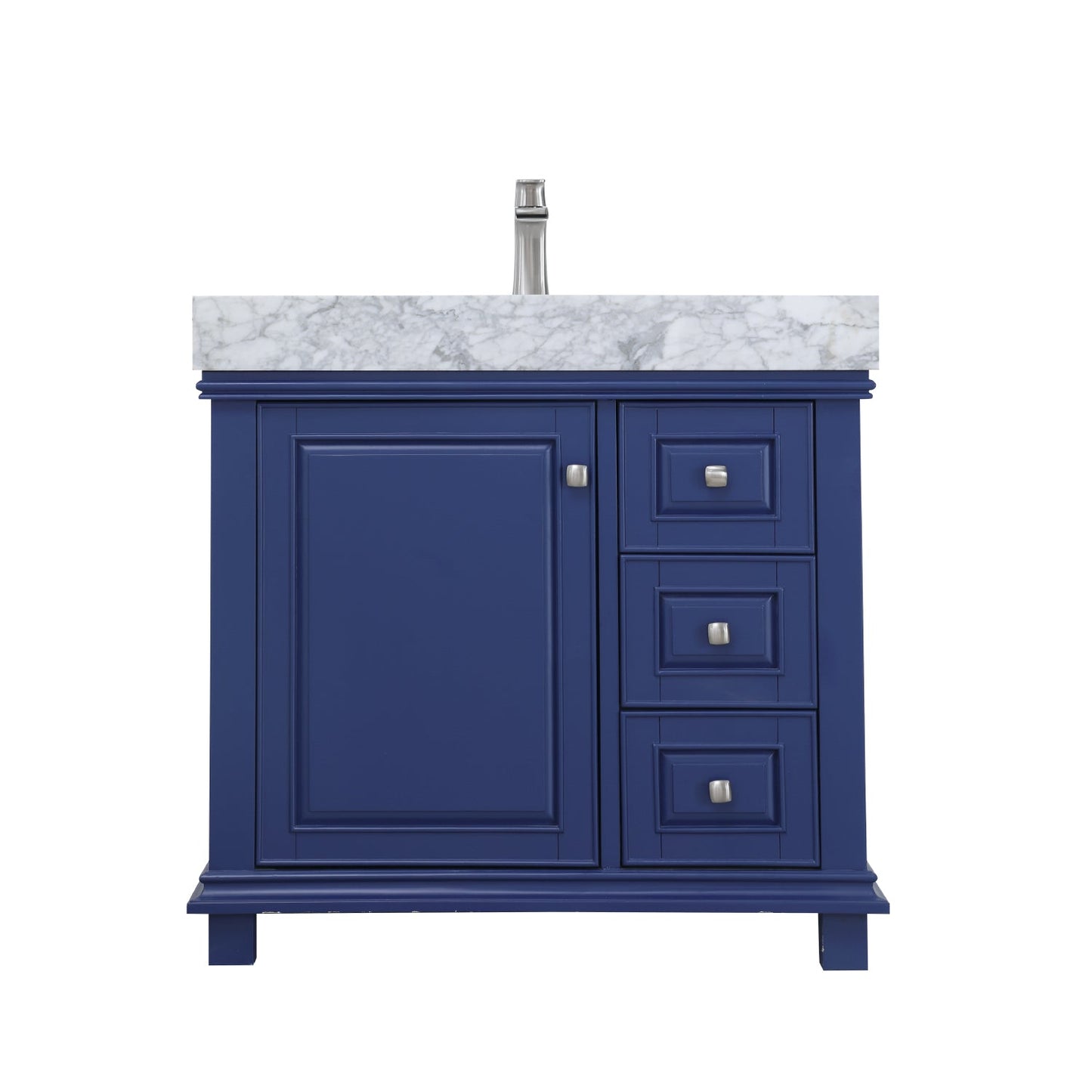 Jardin 36" Single Bathroom Vanity Set in Jewelry Blue and Carrara White Marble Countertop without Mirror