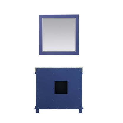 Jardin 36" Single Bathroom Vanity Set in Jewelry Blue and Carrara White Marble Countertop with Mirror