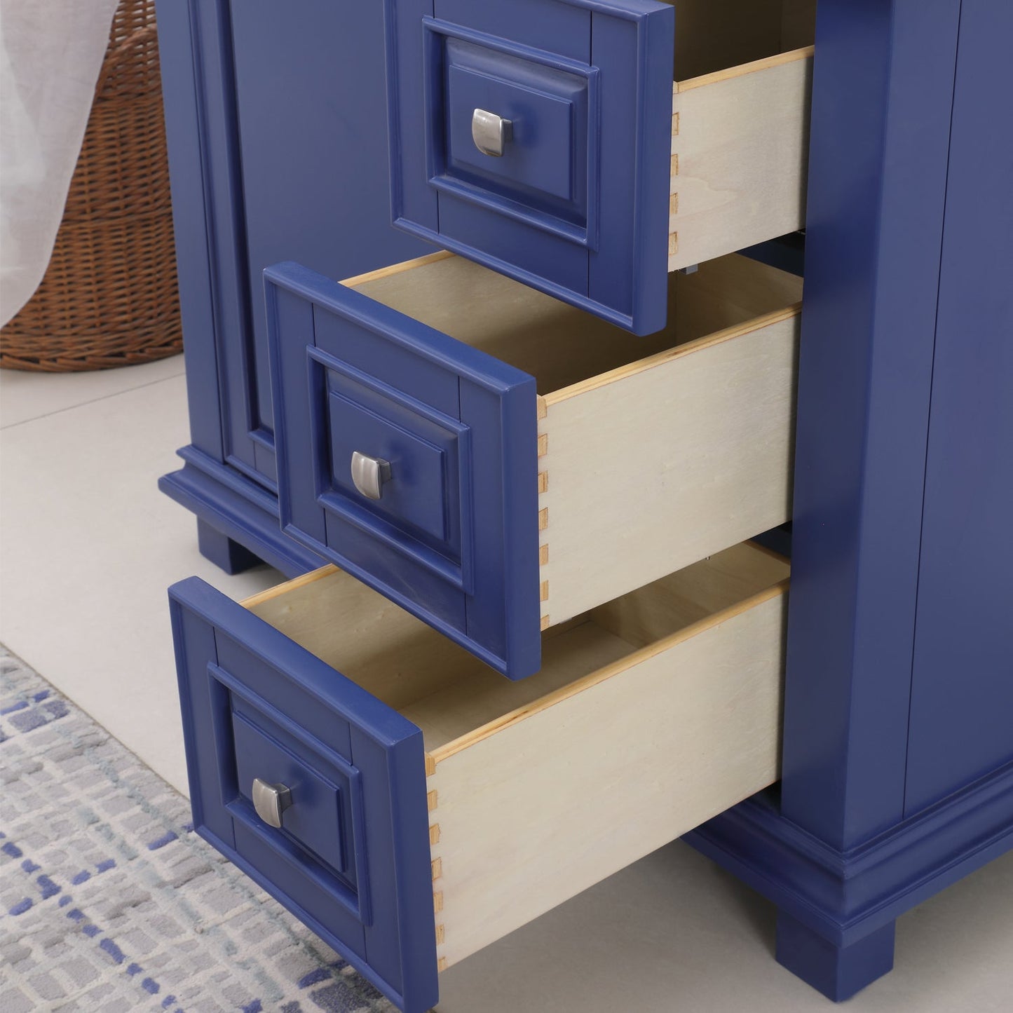 Jardin 36" Single Bathroom Vanity Set in Jewelry Blue and Carrara White Marble Countertop with Mirror