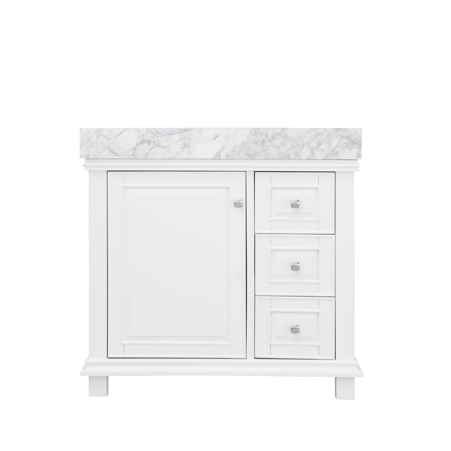 Jardin 36" Single Bathroom Vanity Set in White and Carrara White Marble Countertop without Mirror