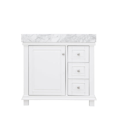 Jardin 36" Single Bathroom Vanity Set in White and Carrara White Marble Countertop without Mirror