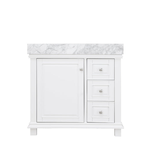Jardin 36" Single Bathroom Vanity Set in White and Carrara White Marble Countertop without Mirror
