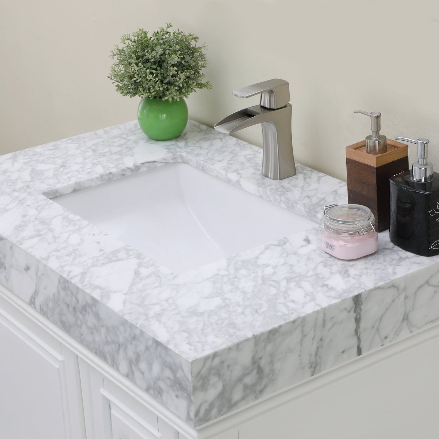 Jardin 36" Single Bathroom Vanity Set in White and Carrara White Marble Countertop without Mirror