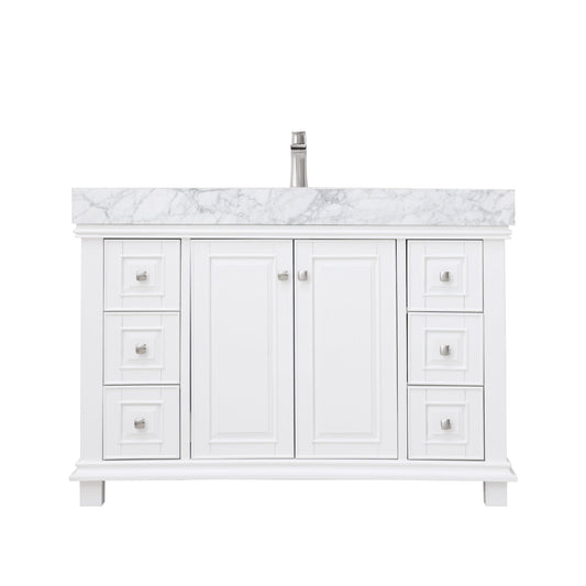 Jardin 48" Single Bathroom Vanity Set in White and Carrara White Marble Countertop without Mirror