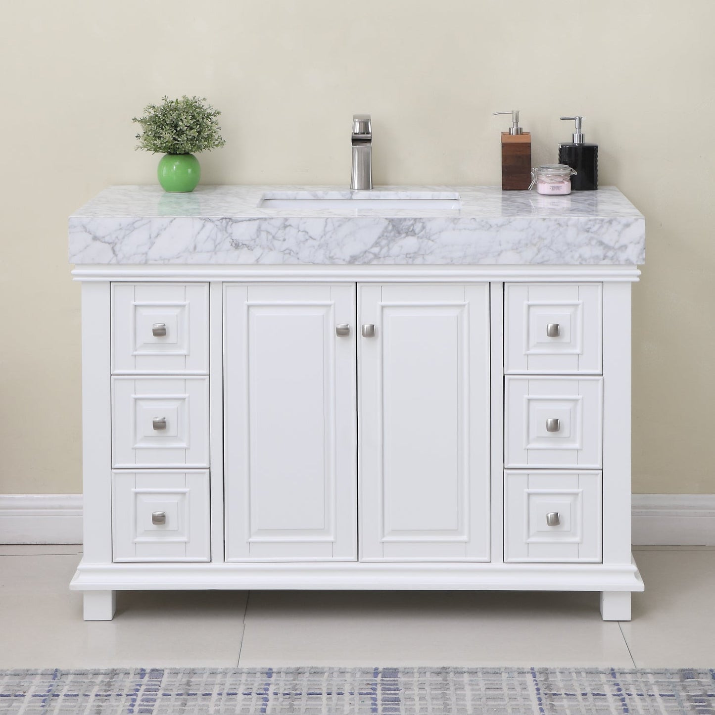 Jardin 48" Single Bathroom Vanity Set in White and Carrara White Marble Countertop without Mirror