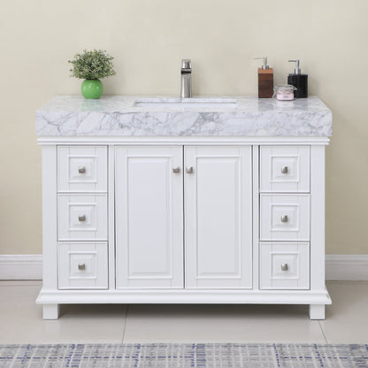Jardin 48" Single Bathroom Vanity Set in White and Carrara White Marble Countertop without Mirror