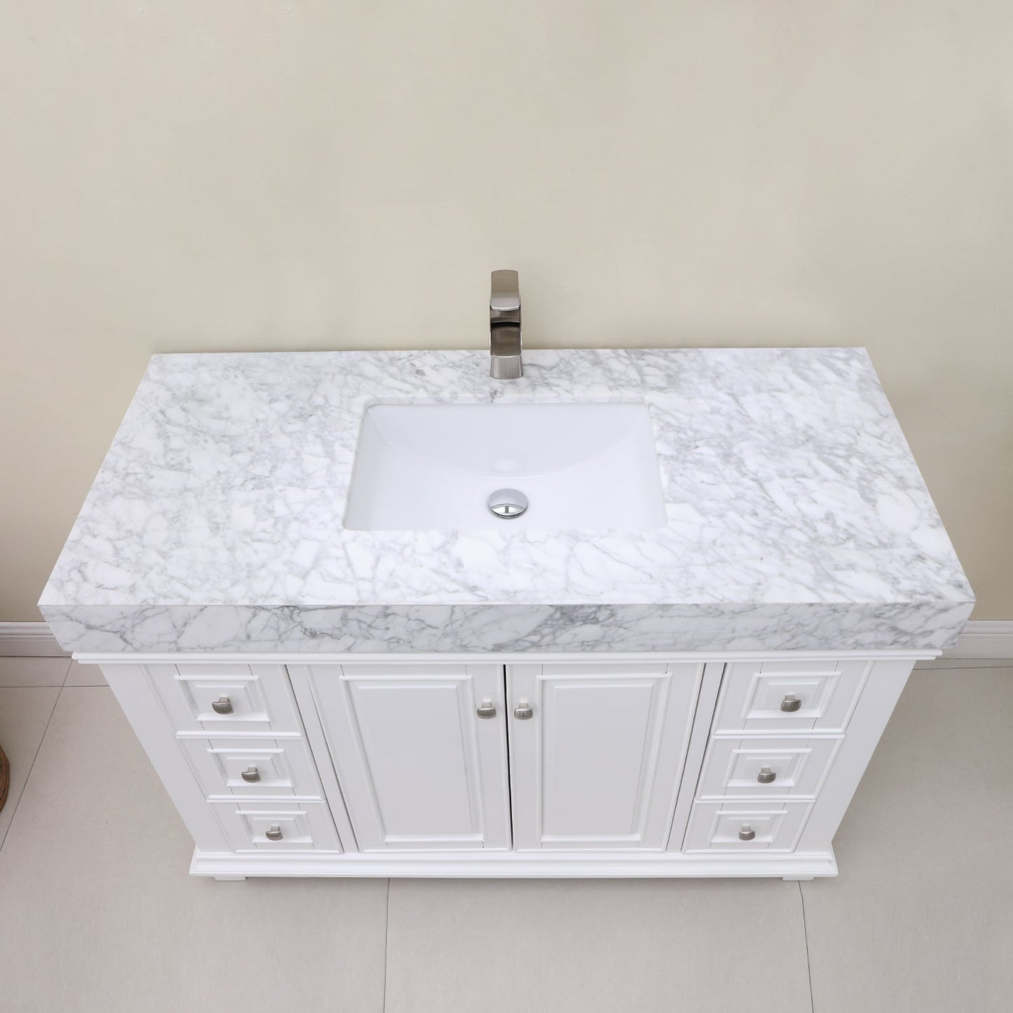 Jardin 48" Single Bathroom Vanity Set in White and Carrara White Marble Countertop without Mirror