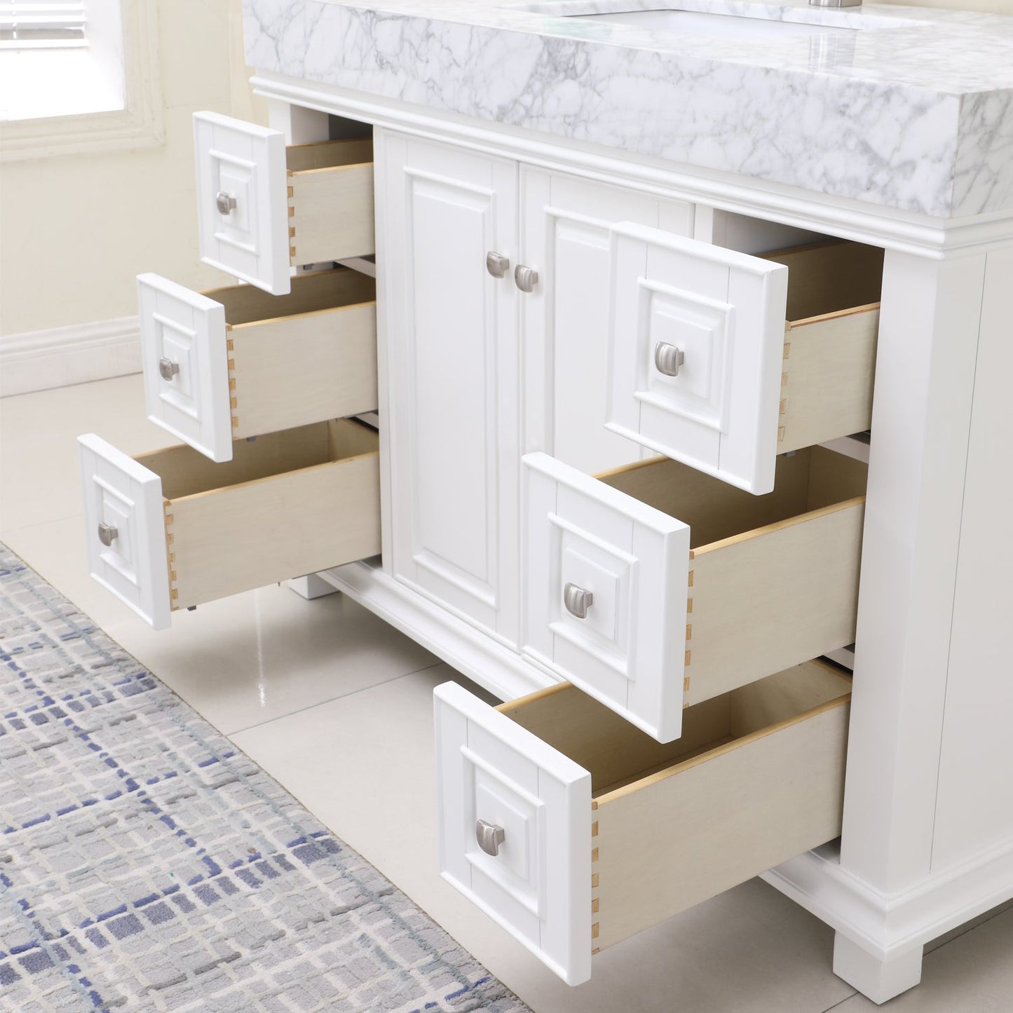 Jardin 48" Single Bathroom Vanity Set in White and Carrara White Marble Countertop without Mirror