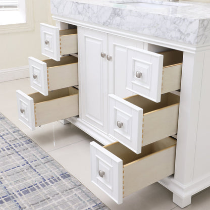 Jardin 48" Single Bathroom Vanity Set in White and Carrara White Marble Countertop without Mirror