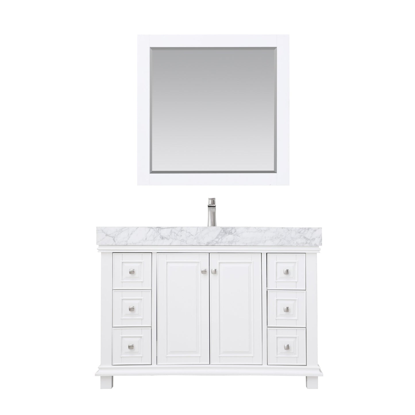 Jardin 48" Single Bathroom Vanity Set in White and Carrara White Marble Countertop with Mirror