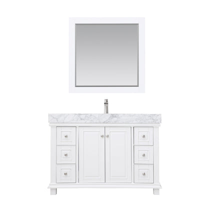 Jardin 48" Single Bathroom Vanity Set in White and Carrara White Marble Countertop with Mirror